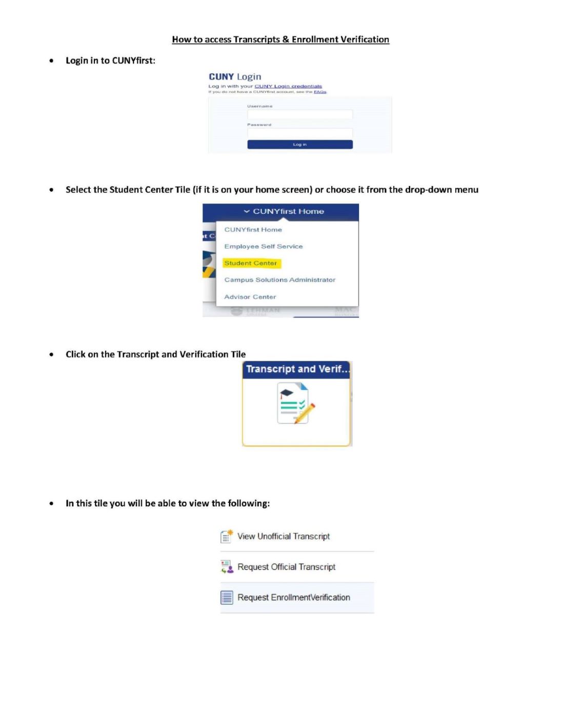 How to access Transcripts and Enrollment Verification