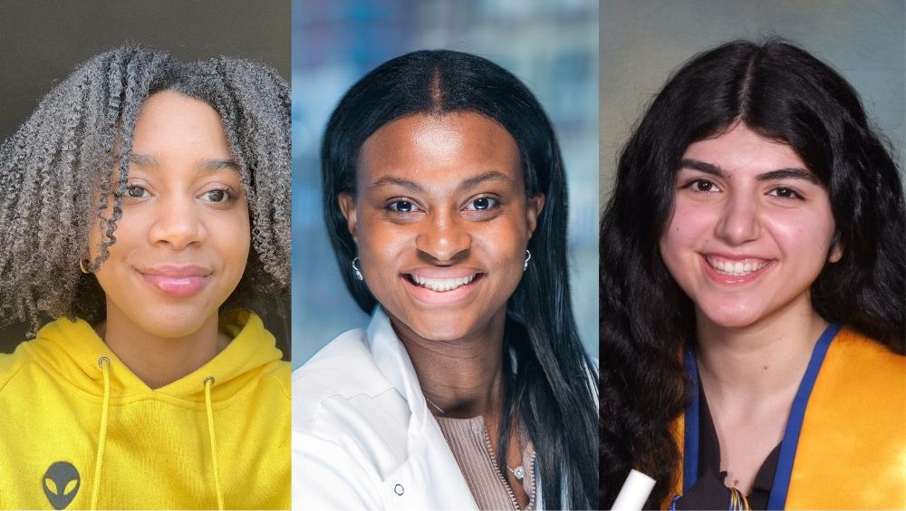 (left to right) Students Lisa Haye, Patricia St. Fleur, and Ava Nabatkhoran 