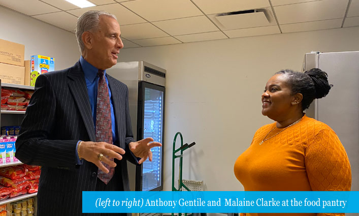 (left to right) Anthony Gentile and  Malaine Clarke visit the food pantry 