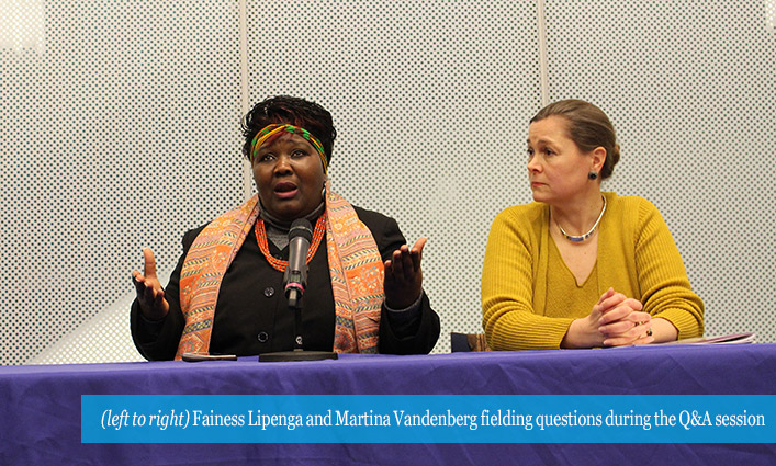 Fainess Lipenga and Martina Vandenberg fielding questions during the Q&A session