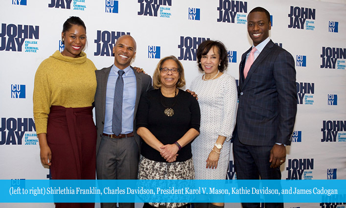 Shirlethia Franklin, Charles Davidson, President Karol V. Mason, Kathie Davidson, and James Cadogan 