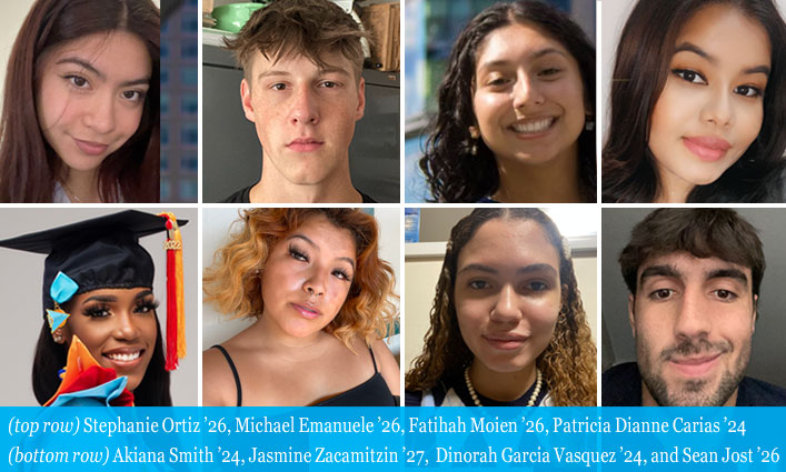 (top row, left to right) Stephanie Ortiz ’26, Fatihah Moien ’26, Patricia Dianne Carias ’24 (bottom row, left to right) Akiana Smith ’24, Jasmine Zacamitzin ’27, and Dinorah Garcia Vasquez ’24 