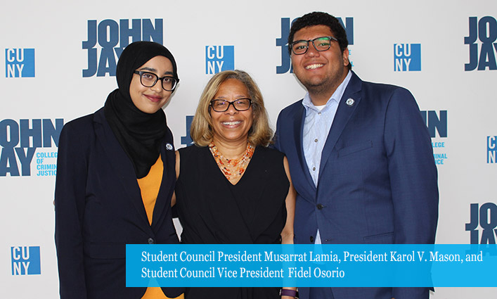 Student Council President Musarrat Lamia, President Karol V. Mason, and Student Council Vice President  Fidel Osorio