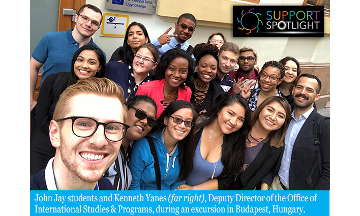 John Jay students and Kenneth Yanes (far right), Deputy Director of the Office of International Studies & Programs, during an excursion in Budapest, Hungary.