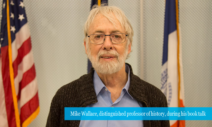 Mike Wallace, distinguished professor of history, during his book talk 