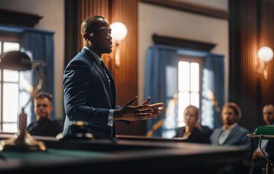 Image of an Attorney in a Courtroom