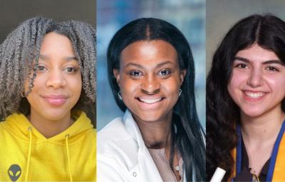 (left to right) Students Lisa Haye, Patricia St. Fleur, and Ava Nabatkhoran 